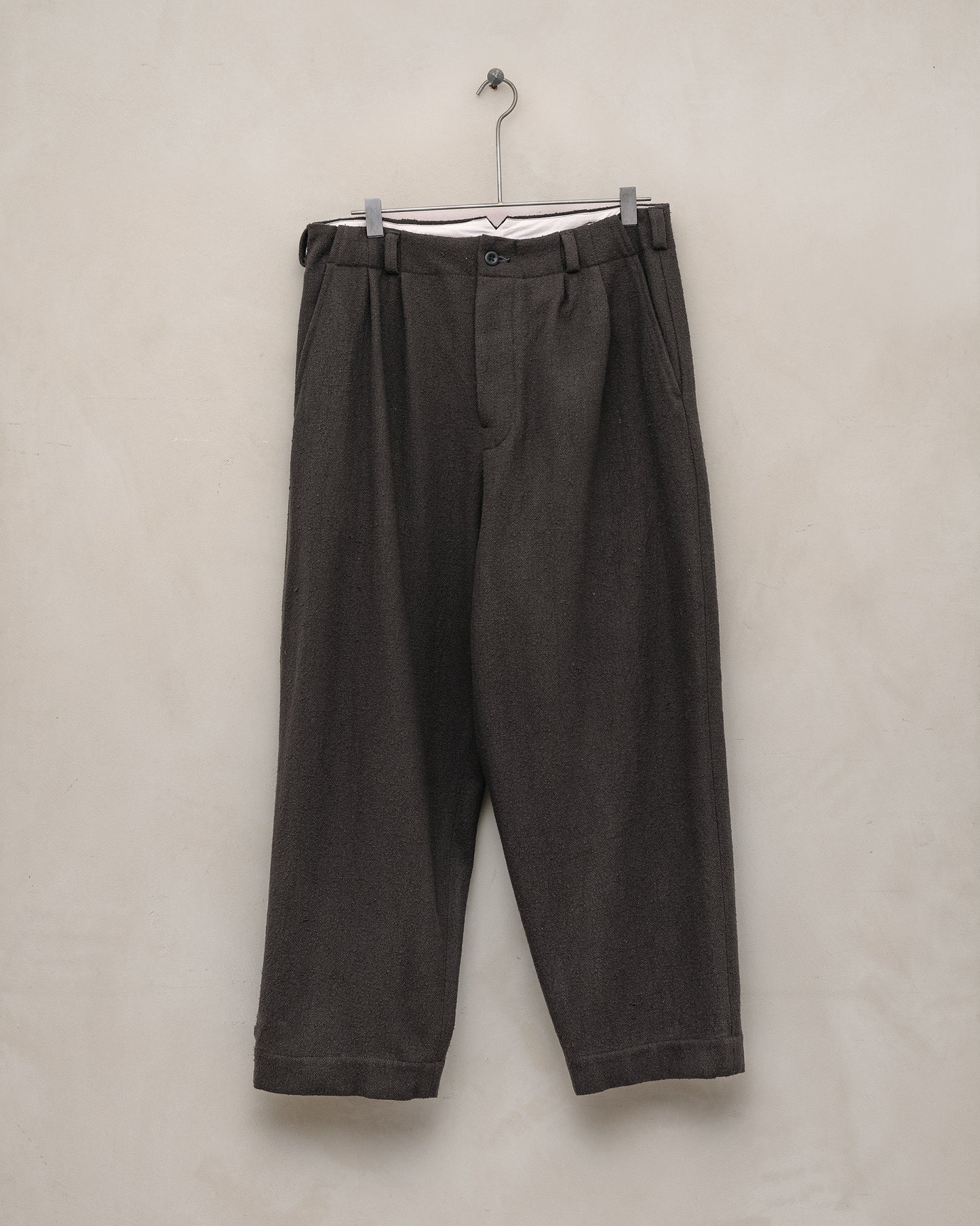 Two Pleat Pant - Raw Silk Noil, Charcoal