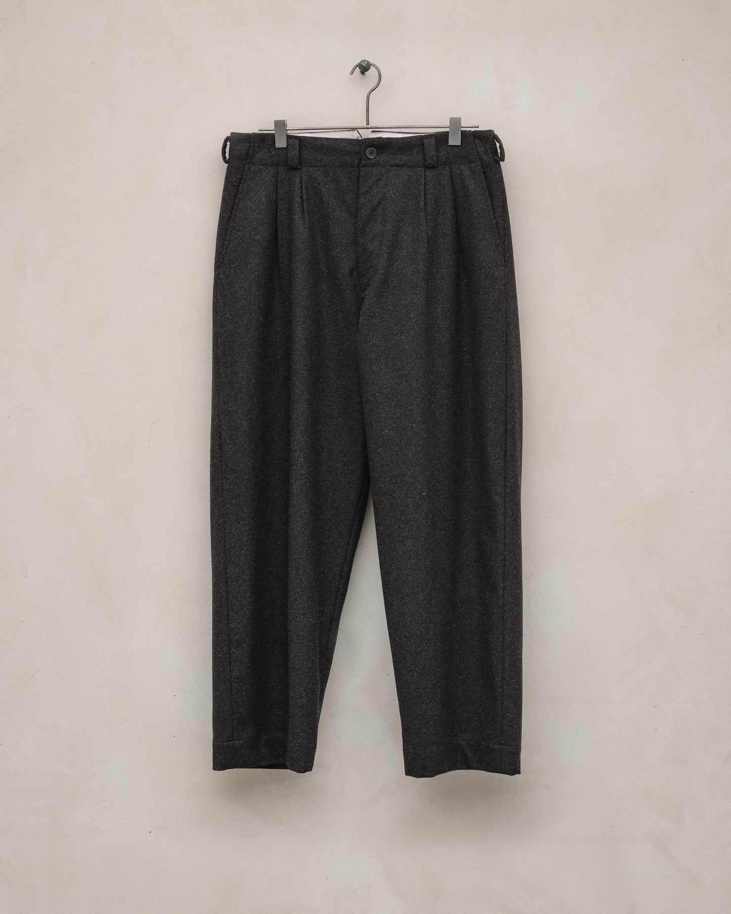 Two Pleat Pant - Fox Merino Wool Flannel, Dark Brown