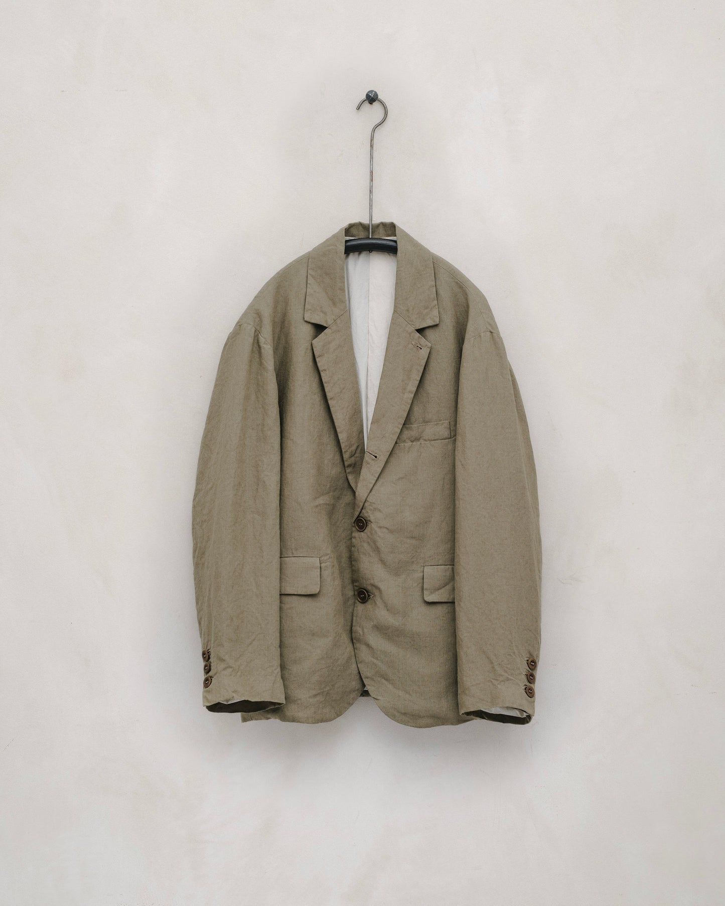 Three Button Jacket - Tumbled Linen, Dark Beige