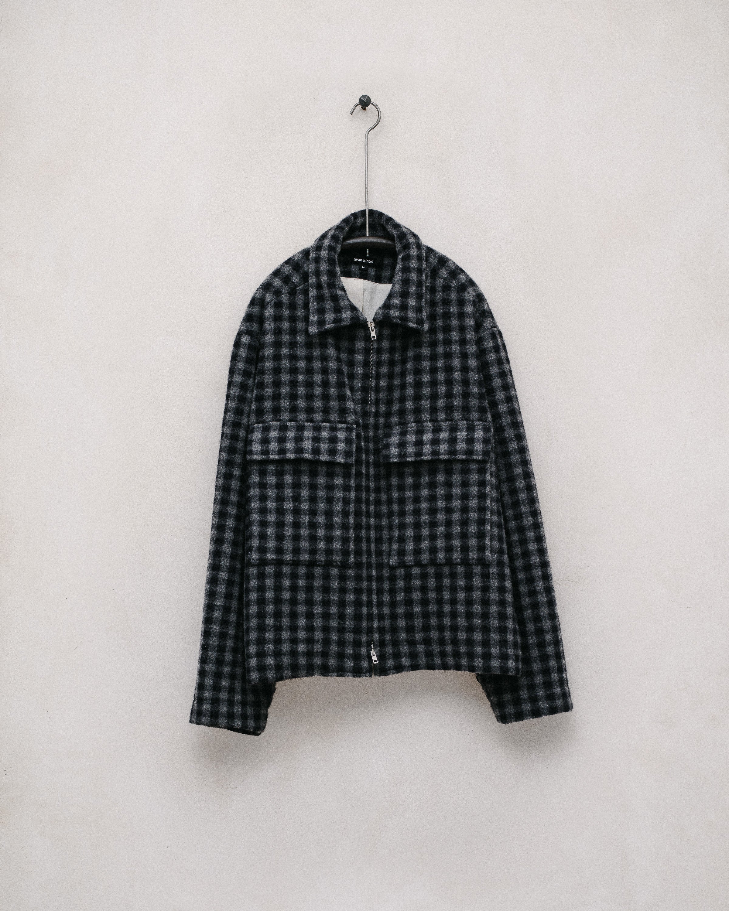 Zip Jacket - Brushed Wool/Cashmere Check, Navy/Grey – evan kinori