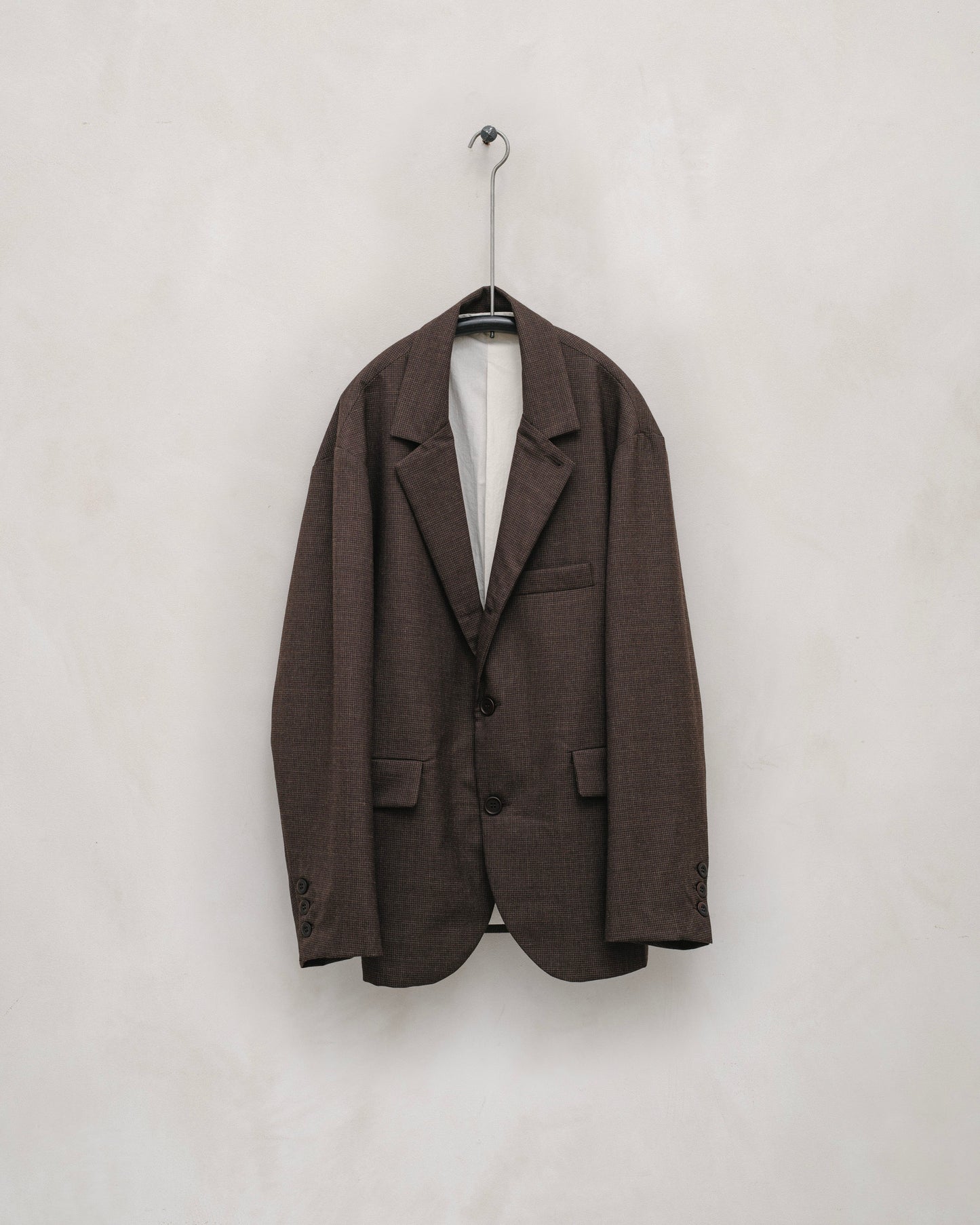 Three Button Jacket - Fox Worsted Wool Puppytooth, Brown