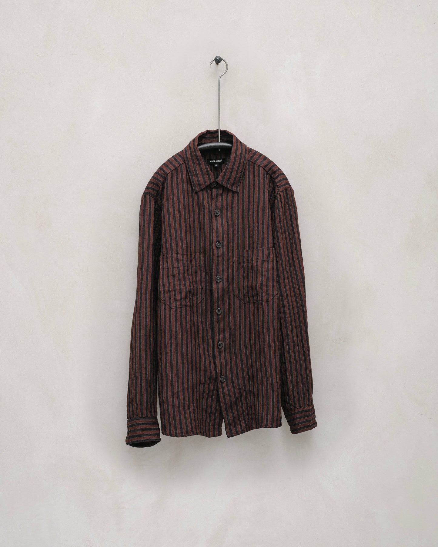 Two Pocket Shirt - Yarn Dyed Linen Stripe, Navy/Red