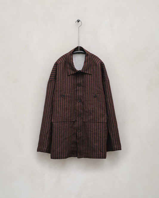 Field Shirt Two - Yarn Dyed Linen Stripe, Navy/Red