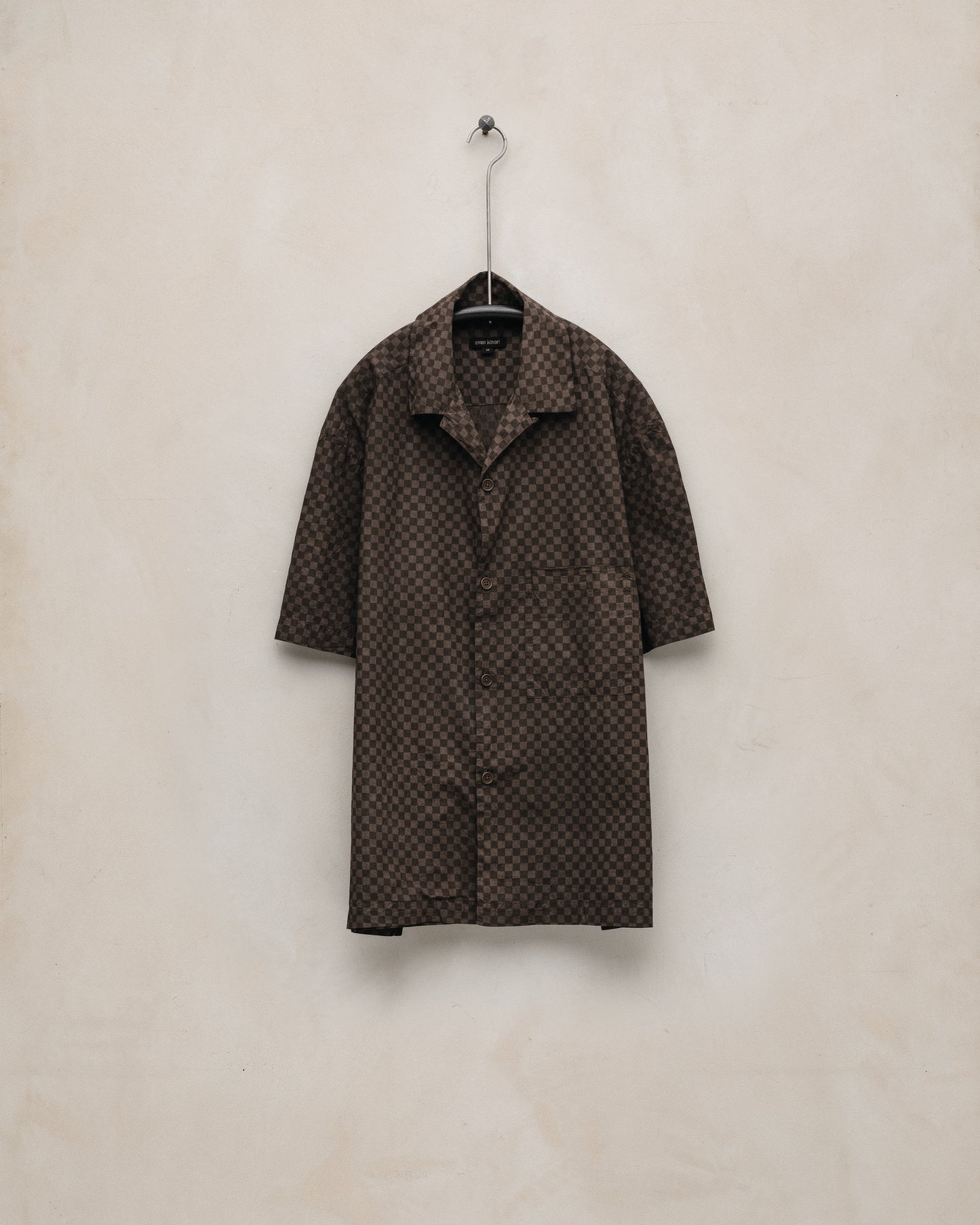 Short Sleeve Shirt - Hand Dyed Screen Print Cotton Batiste (Mud Dye), Brown/Dark Brown