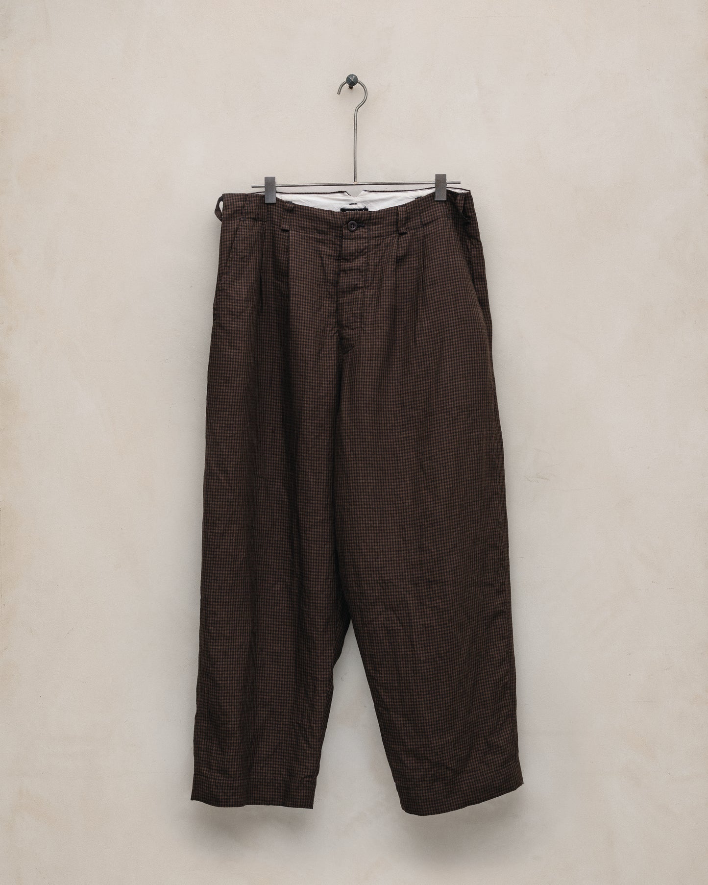 Two Pleat Pant - Logwood Linen Check, Brown/Black (Logwood Overdye)