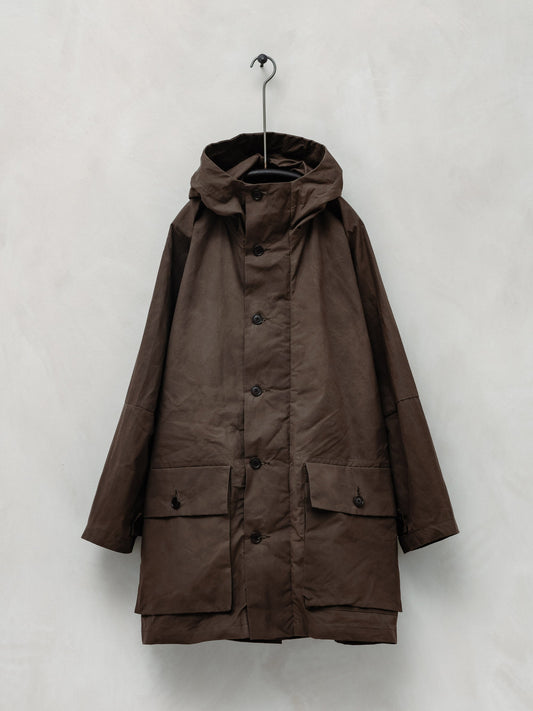 Hooded Coat - Dry Waxed Cotton, Dark Brown