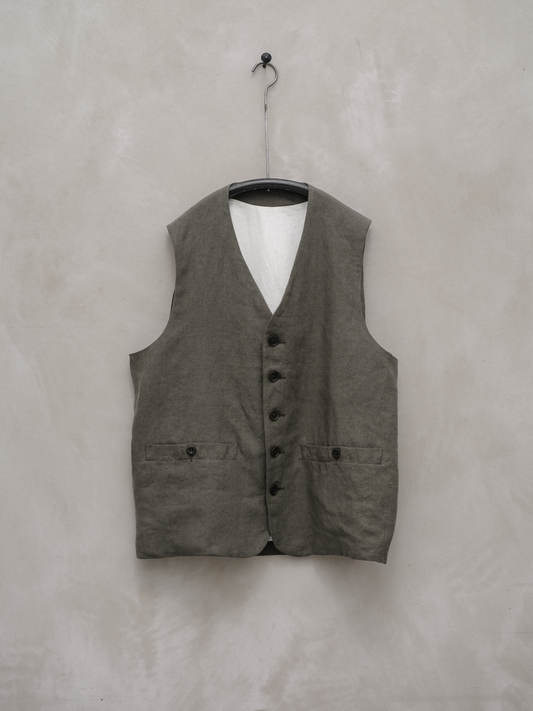 Welt Pocket Vest - Tumbled Linen, Olive