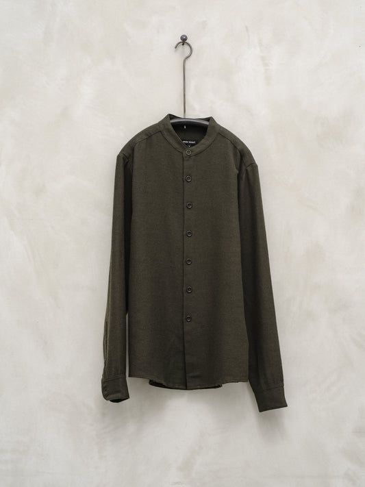 Band Collar Shirt - Cotton/Linen/Wool Twill