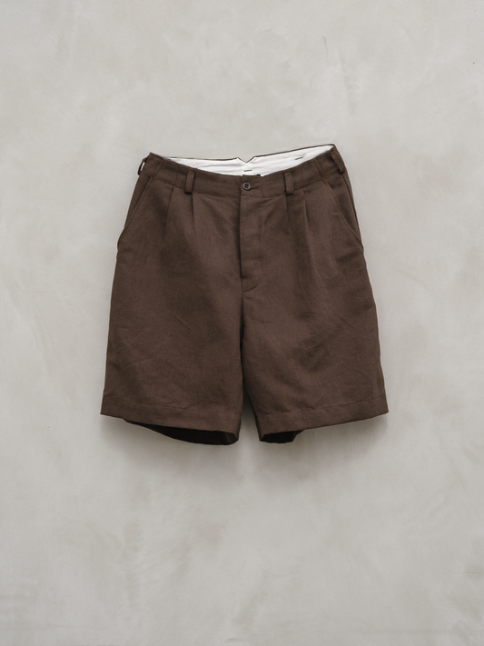 Two Pleat Short - Yarn Dyed Cotton/Linen Twill