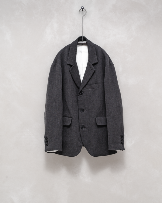 Three Button Jacket - Yarn Dyed Wool/Linen Twill