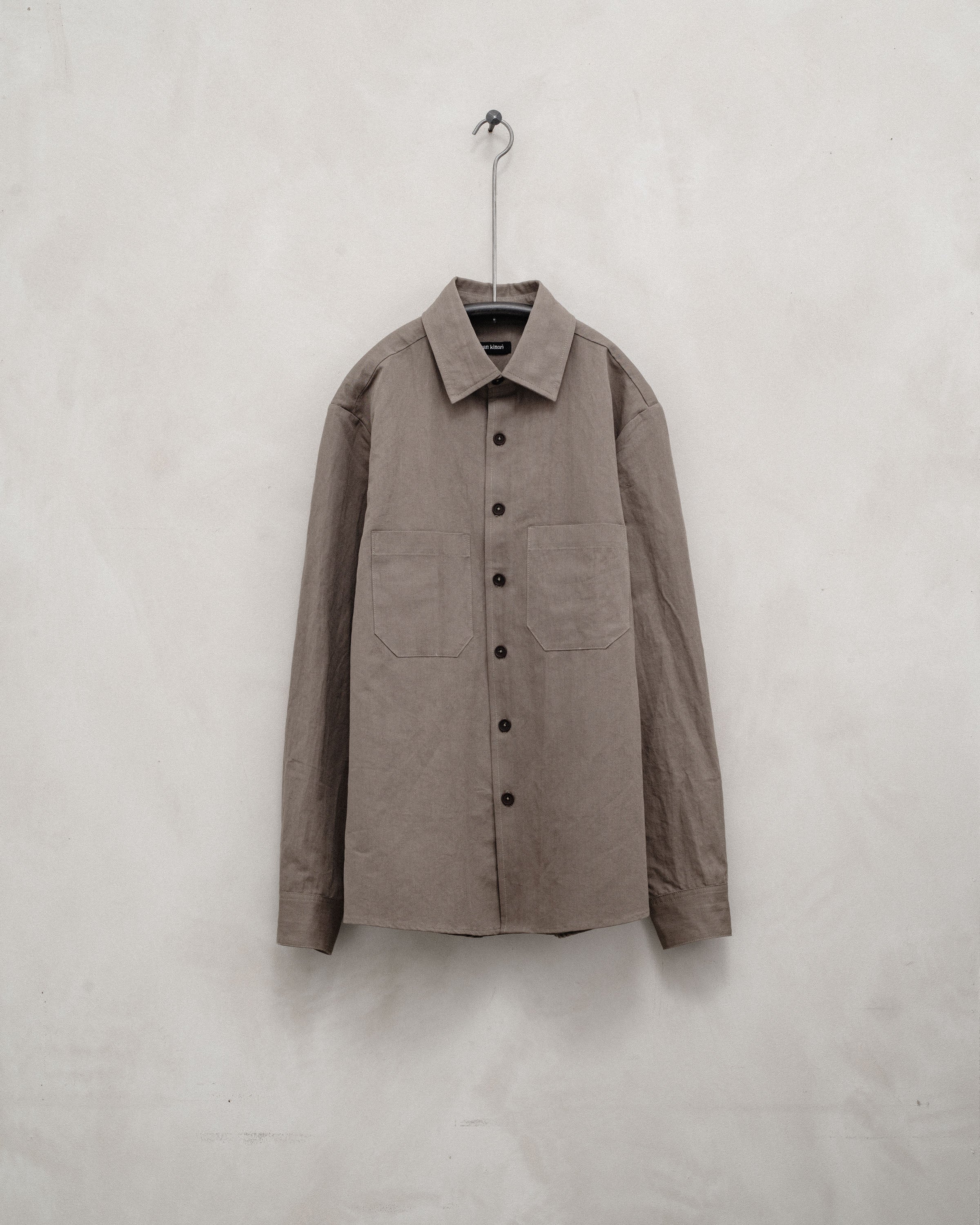 Two Pocket Shirt - Natural Dyed Cotton/Washi Twill, Dark Beige