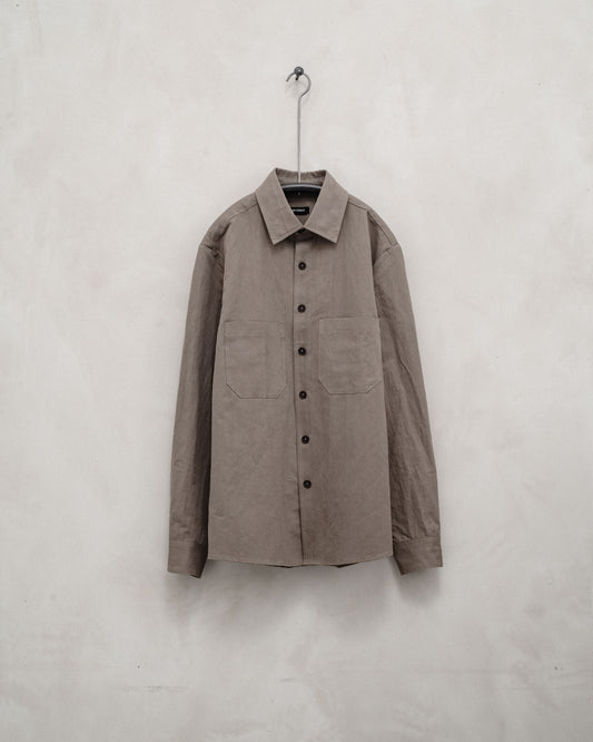 Two Pocket Shirt - Natural Dyed Cotton/Washi Twill, Dark Beige