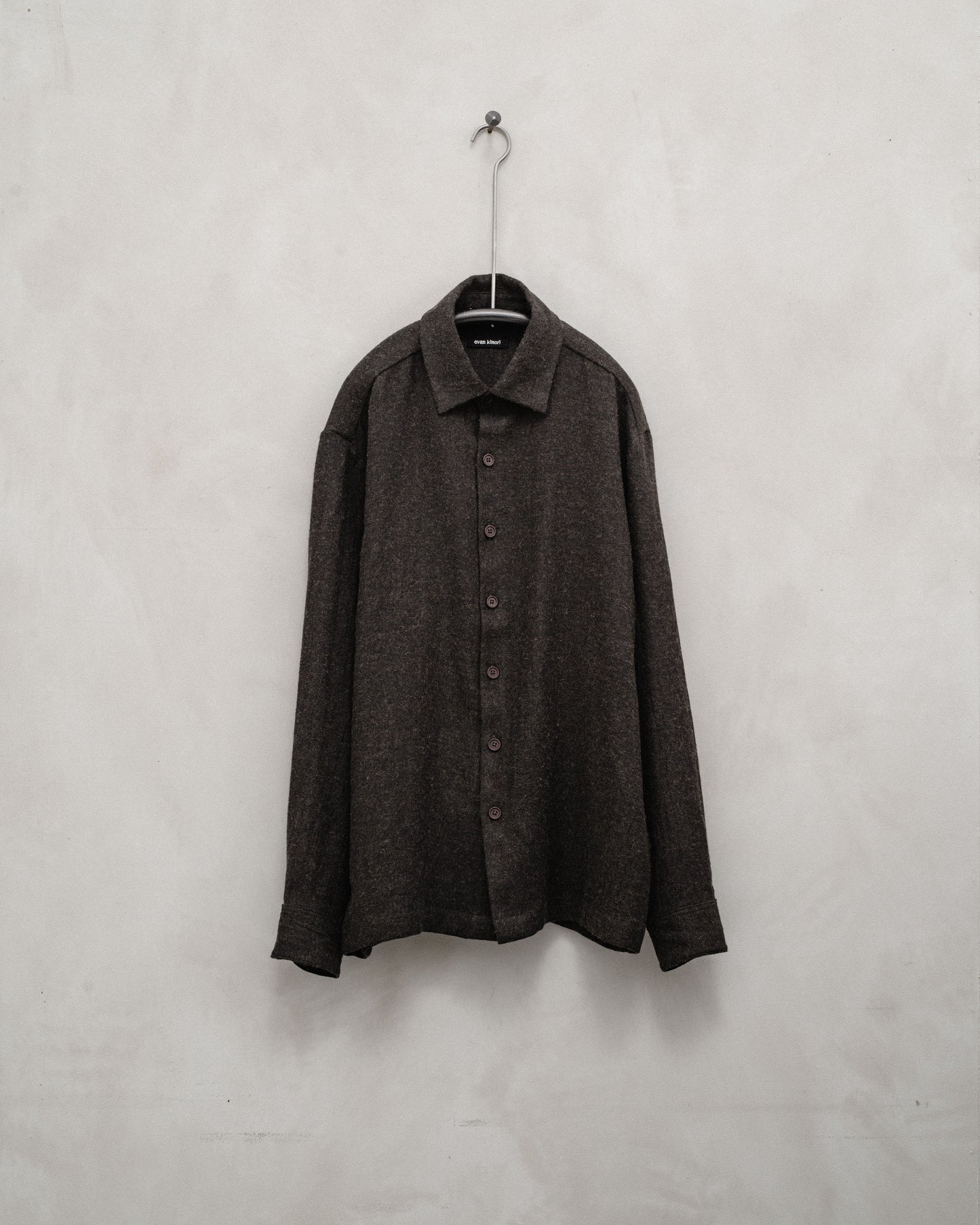 Flat Hem Shirt - Brushed Linen/Wool Twill, Dark Brown
