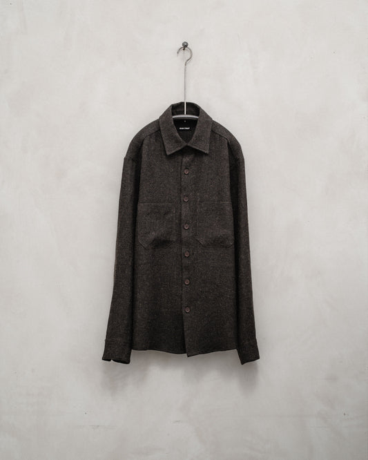 Two Pocket Shirt - Brushed Linen/Wool Twill, Dark Brown