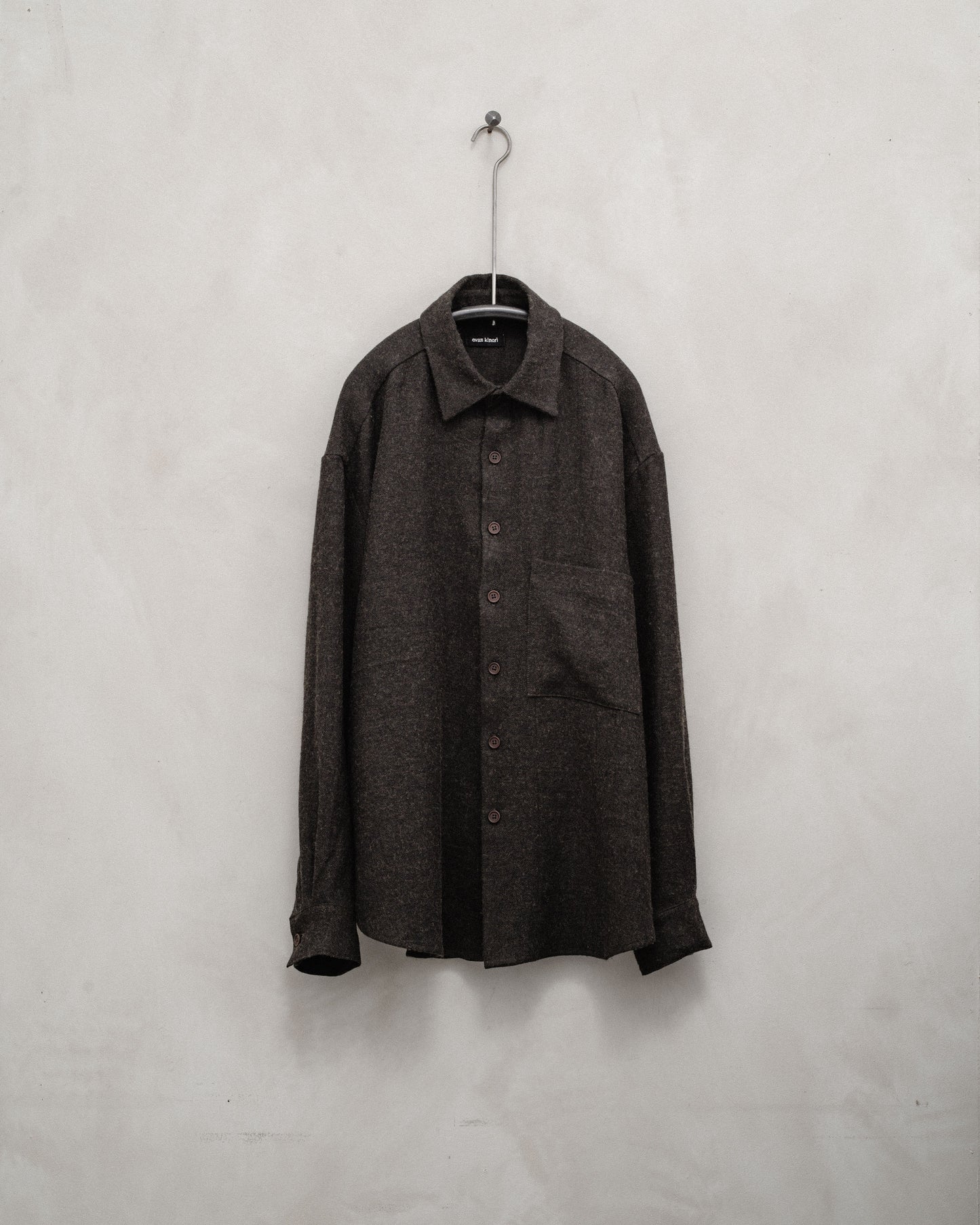 Big Shirt Two - Brushed Linen/Wool Twill, Dark Brown
