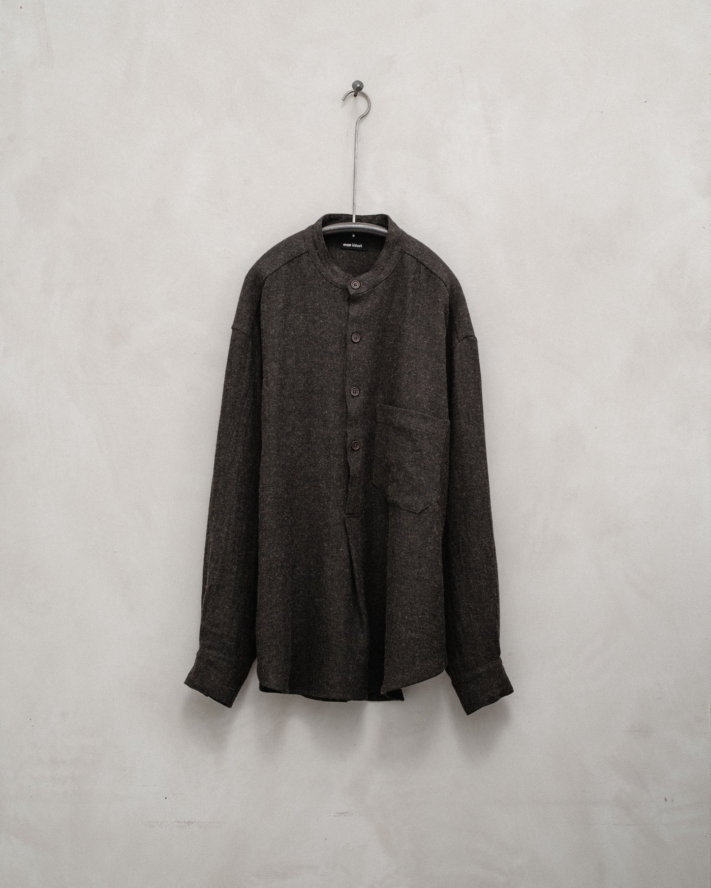 Popover Shirt - Brushed Linen/Wool Twill, Dark Brown