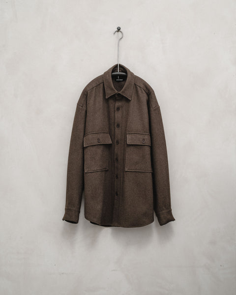 Big Shirt - Yarn Dyed Wool/Cotton Twill, Olive Melange – evan kinori