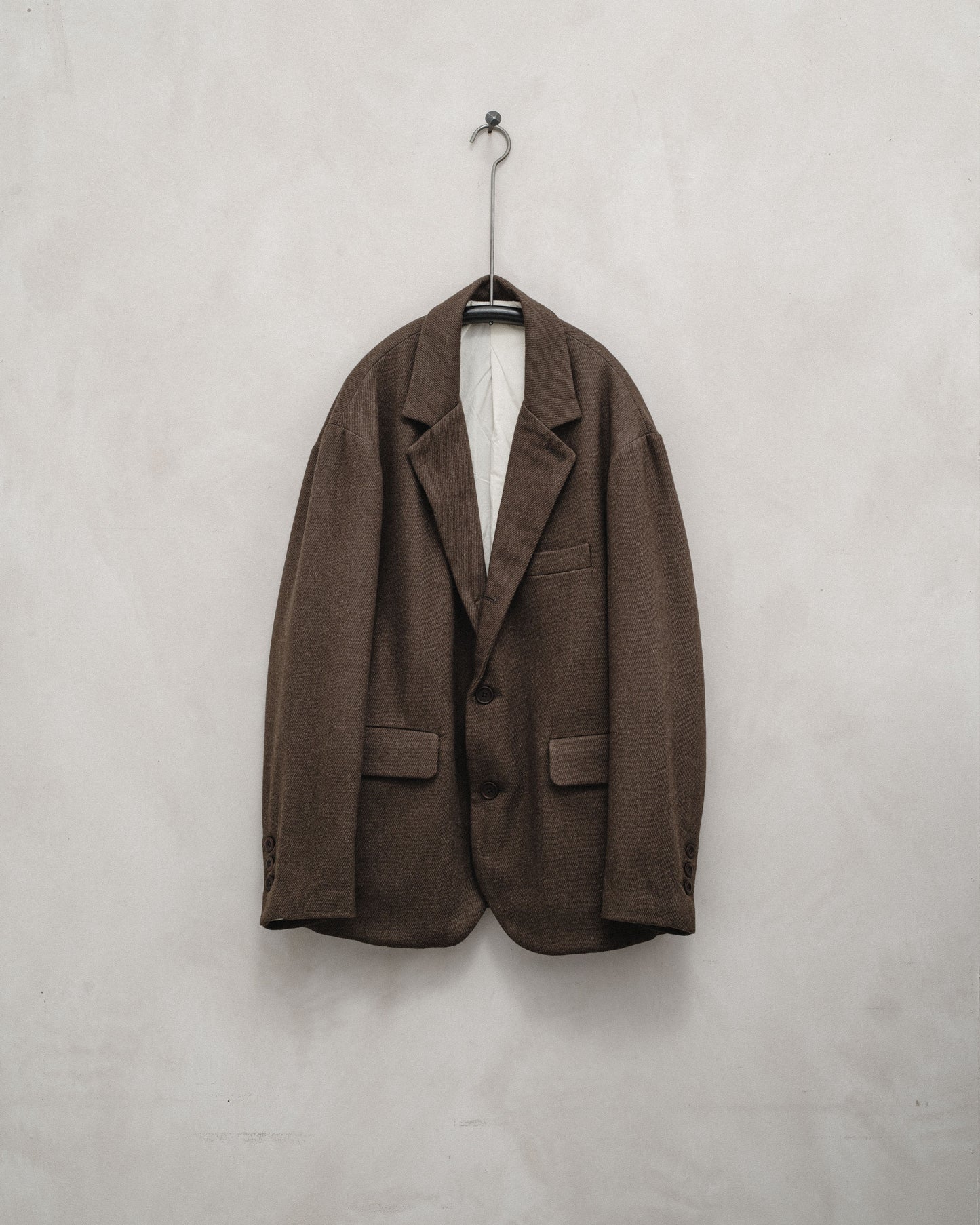 Three Button Jacket - Yarn Dyed Wool/Cotton Twill, Olive Melange