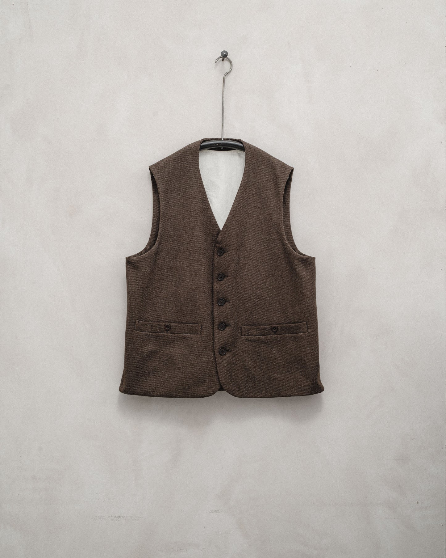 Welt Pocket Vest - Yarn Dyed Wool/Cotton Twill, Olive Melange