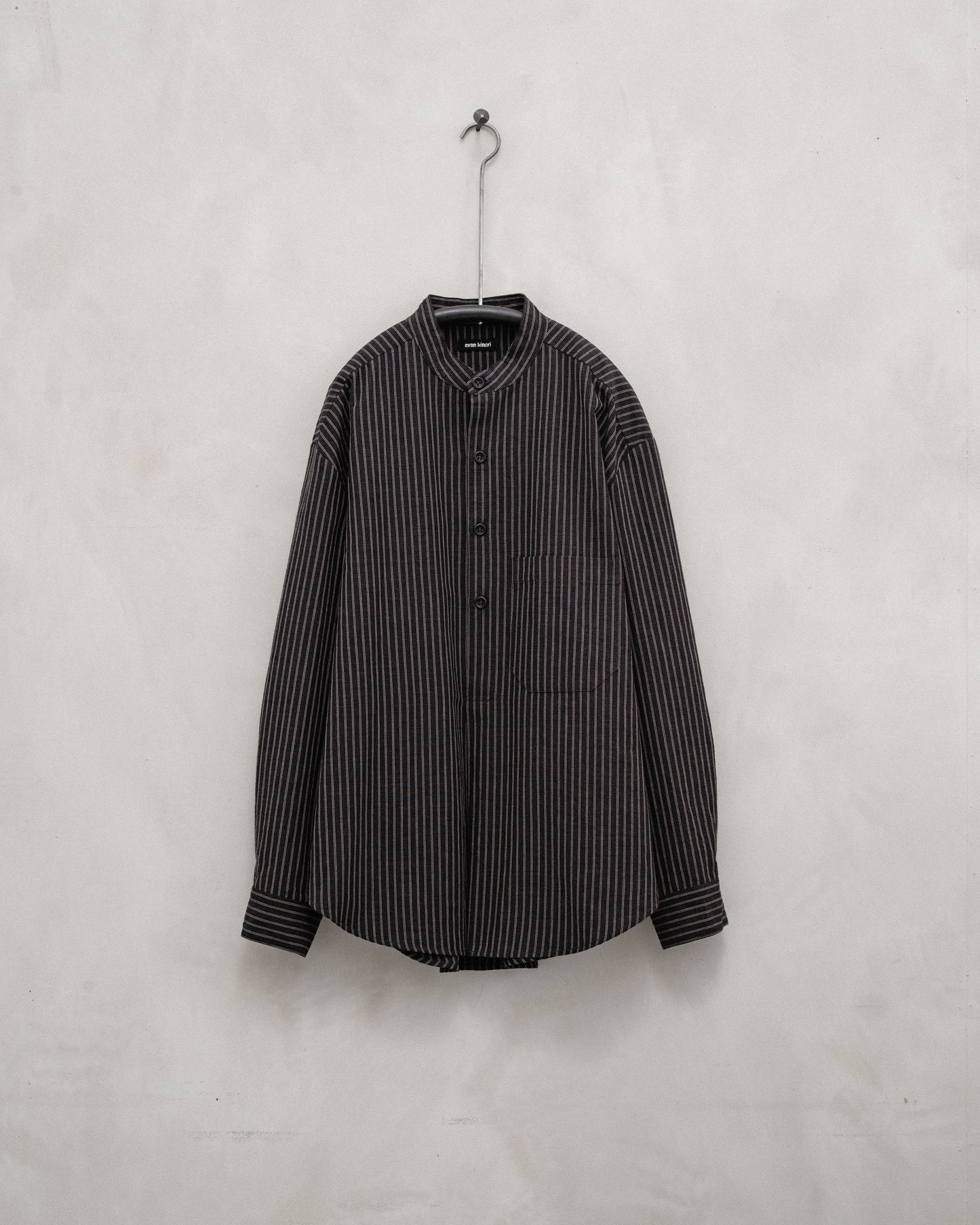 Popover Shirt - Double Stripe Cotton, Navy/Brown