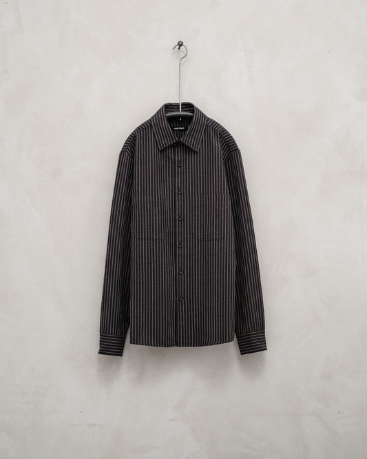 Two Pocket Shirt - Double Stripe Cotton, Navy/Brown