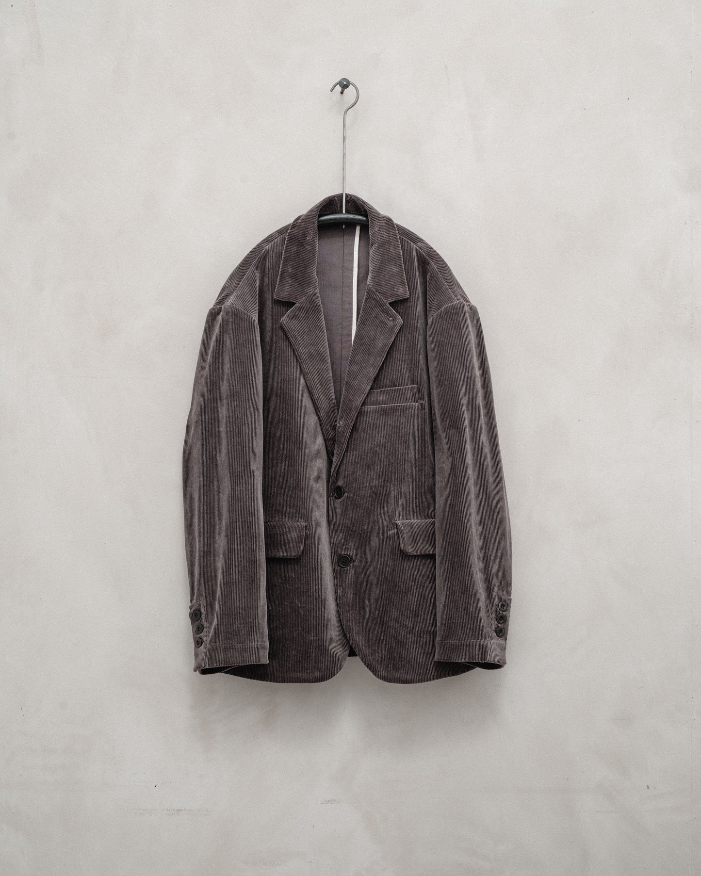 Three Button Jacket - Cotton Corduroy, Dark Taupe