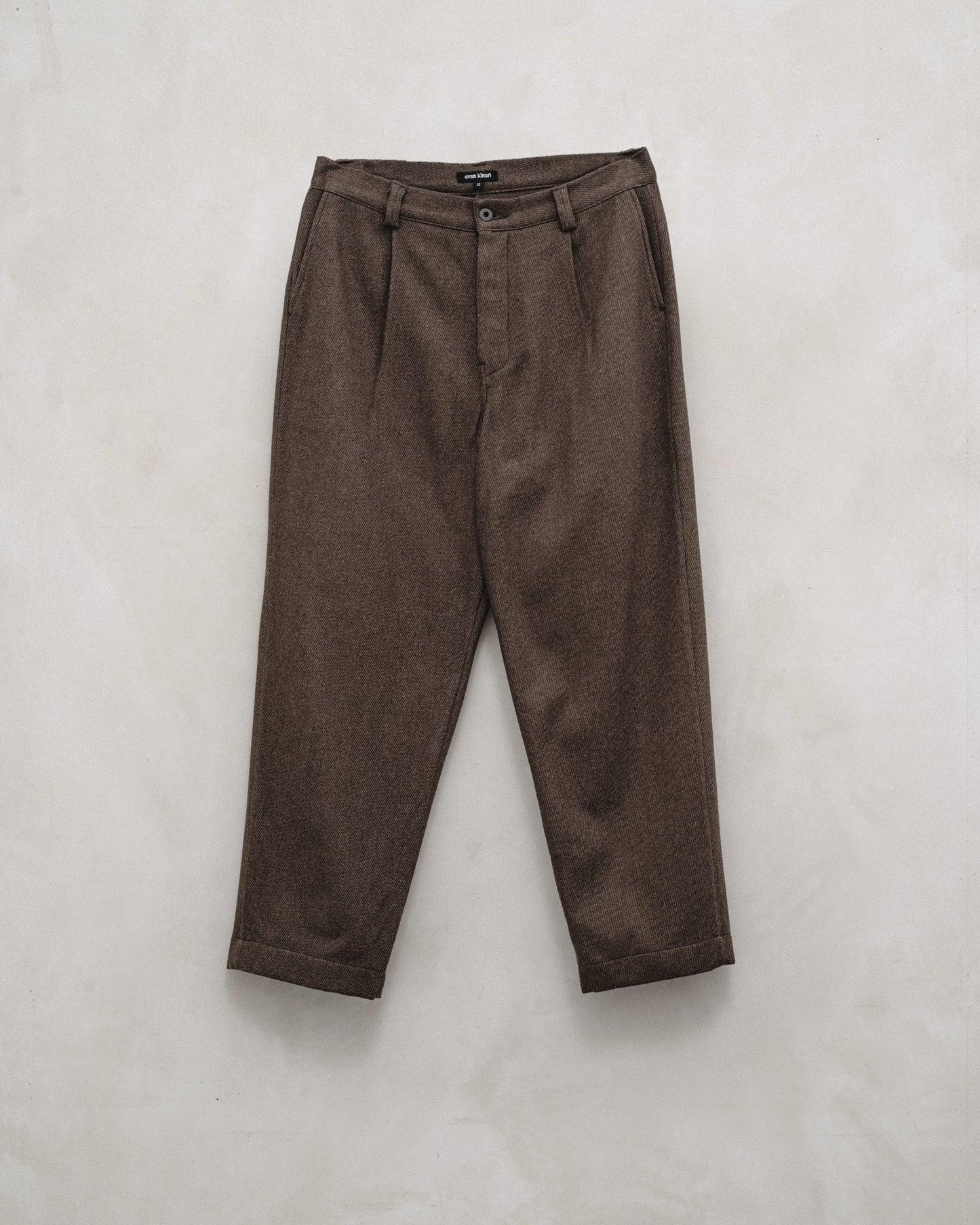 Single Pleat Pant - Yarn Dyed Wool/Cotton Twill, Olive Melange