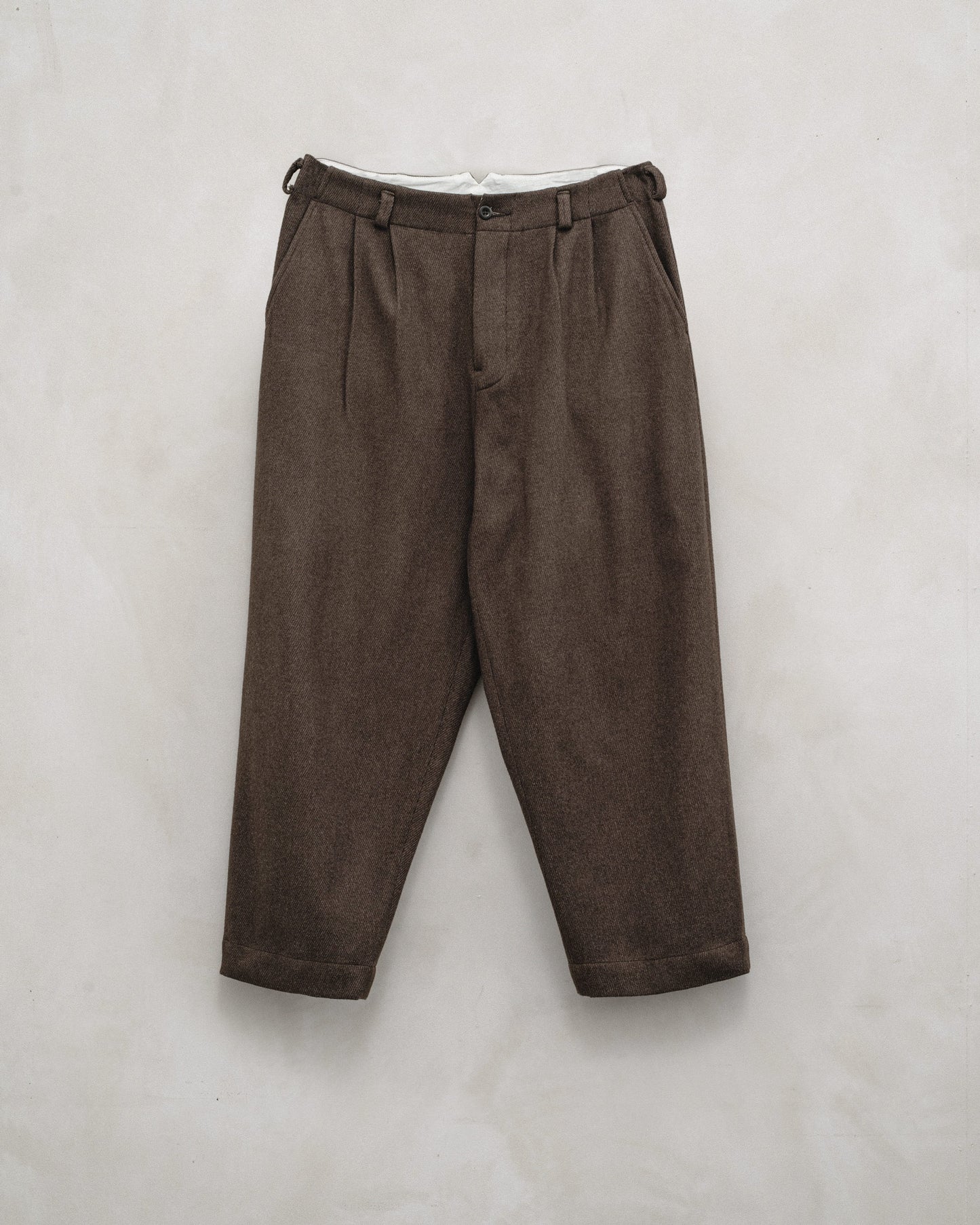 Two Pleat Pant - Yarn Dyed Wool/Cotton Twill, Olive Melange