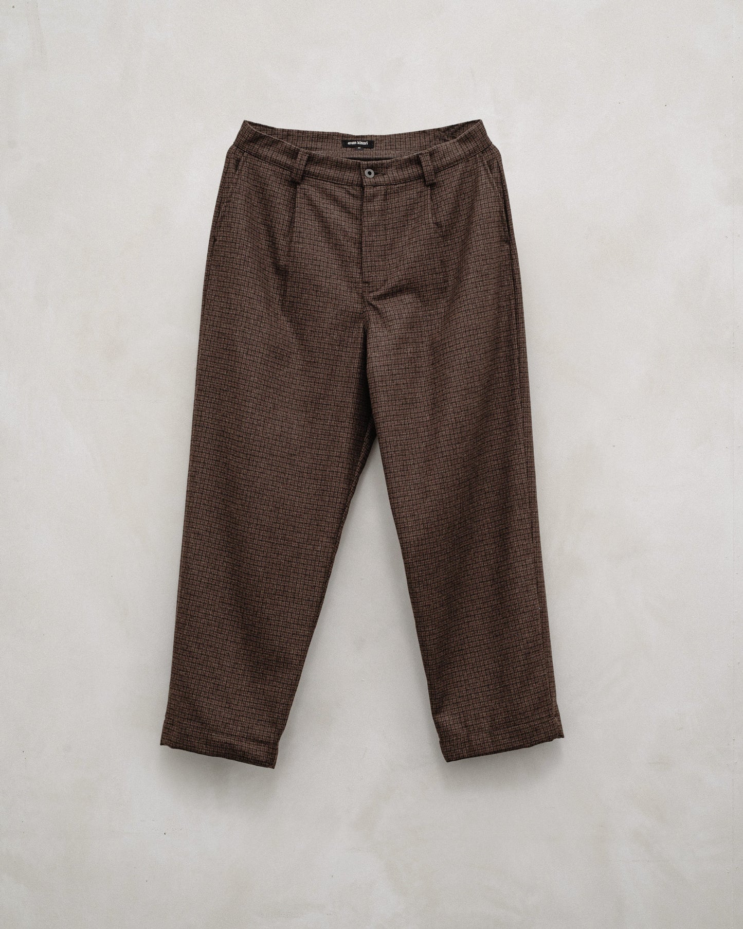 Single Pleat Pant - Fox Superfine Merino Check, Rust/Dark Brown