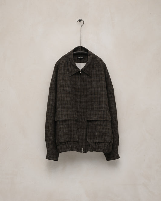 Zip Jacket Two - Kasuri Wool Check, Brown/Beige/Navy