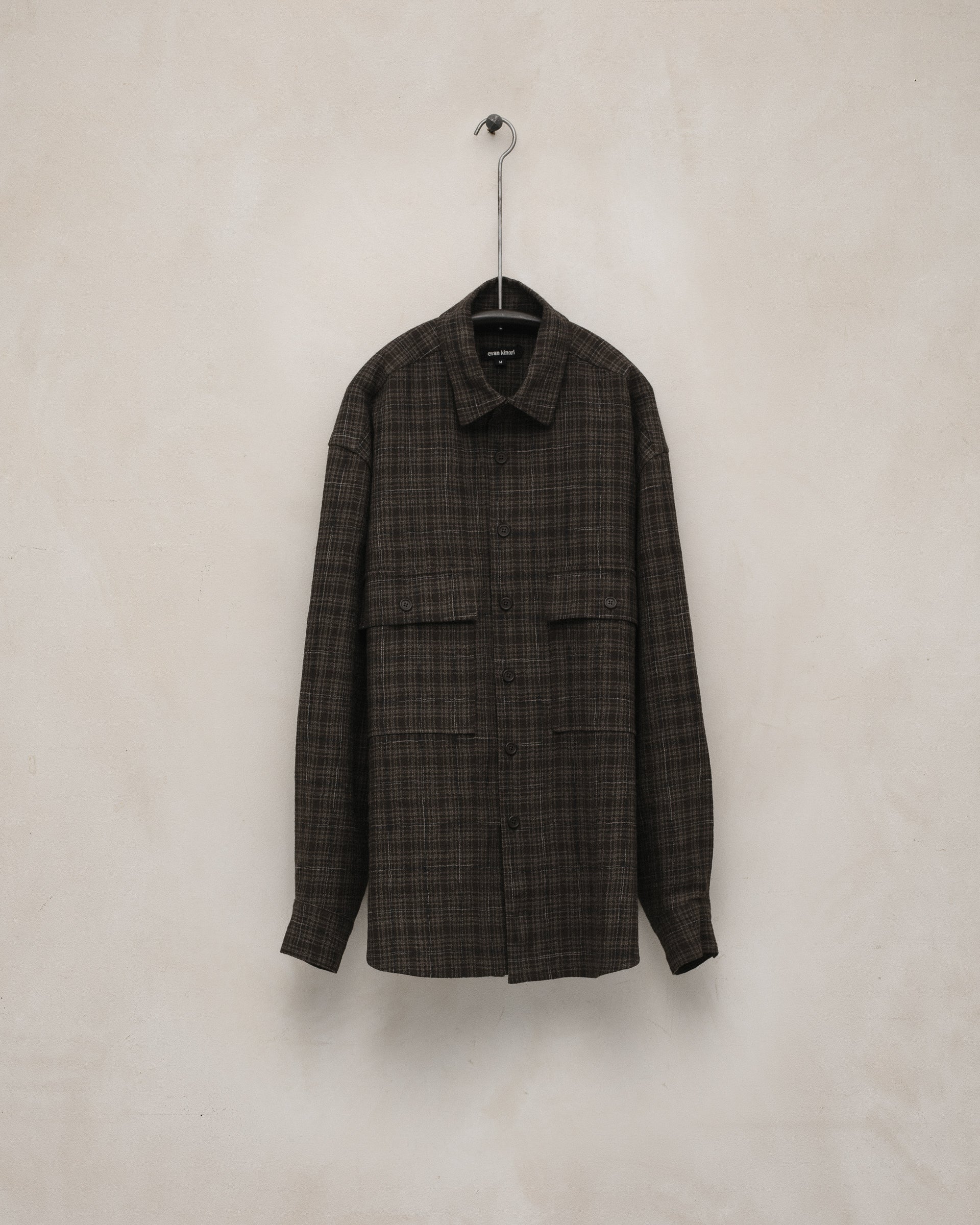 Big Shirt Two - Kasuri Wool Check, Brown/Beige/Navy – evan kinori