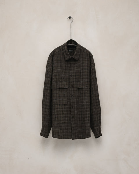 1piu1uguale3 BIG CHECK SHIRT オーバーサイズ IV Big Shirt - Kasuri Wool Check, Brown/Beige/Navy – evan kinori