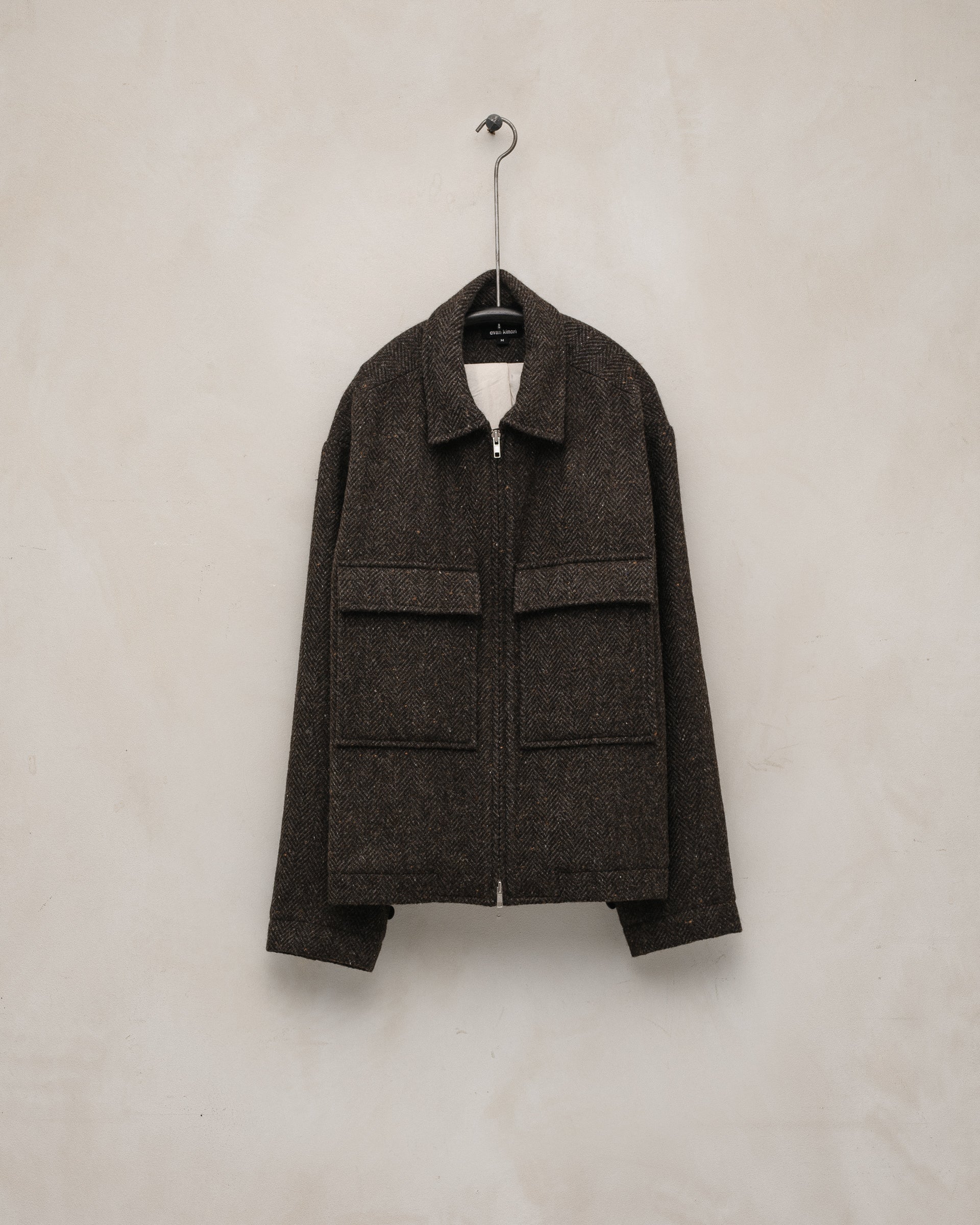 Zip Jacket - Irish Wool Herringbone Tweed, Brown/Charcoal – evan