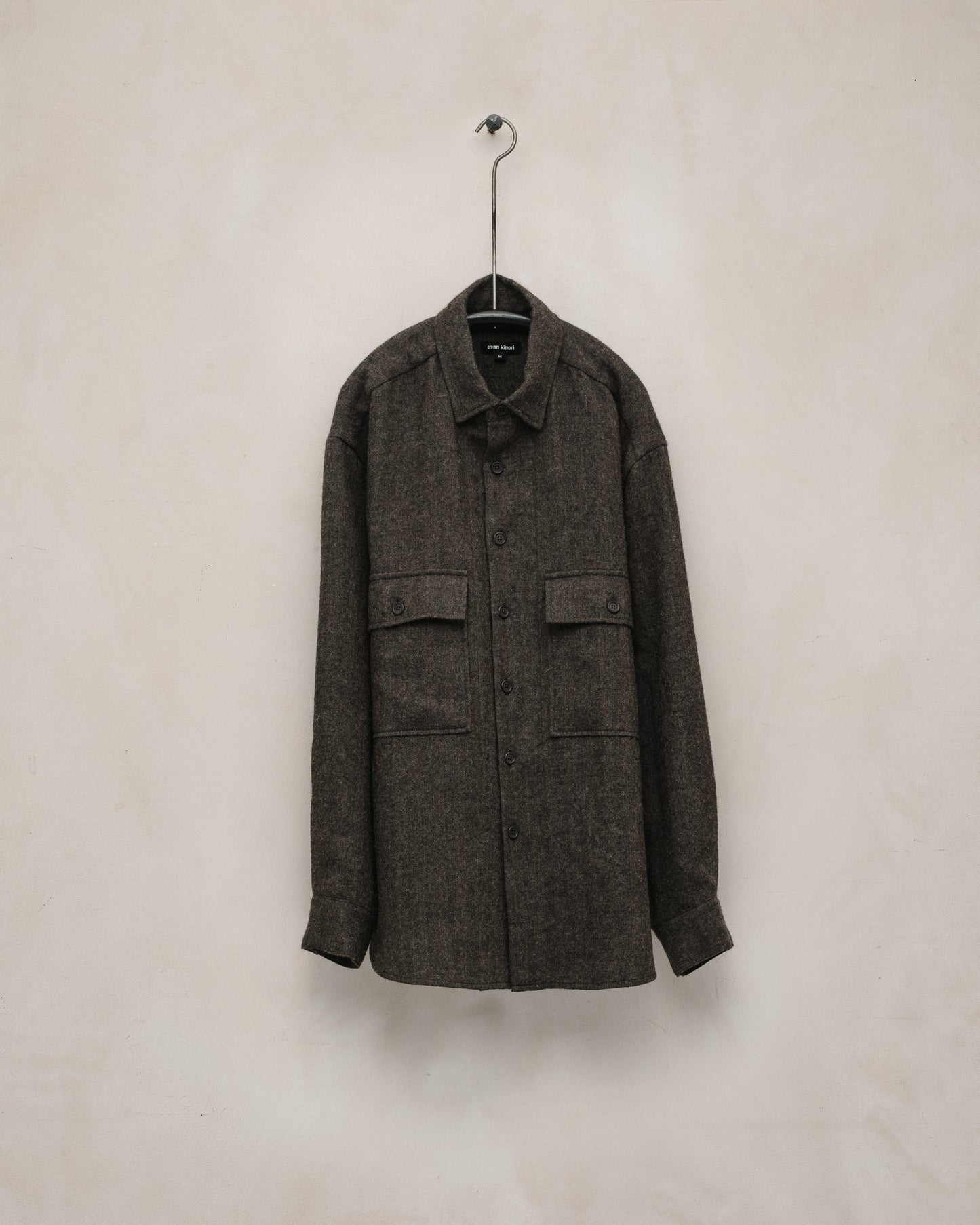 Big Shirt - Undyed Wool Herringbone, Dark Brown