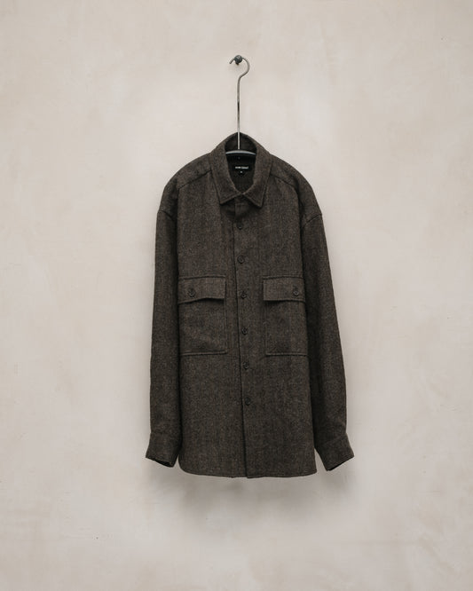 Big Shirt - Undyed Wool Herringbone, Dark Brown