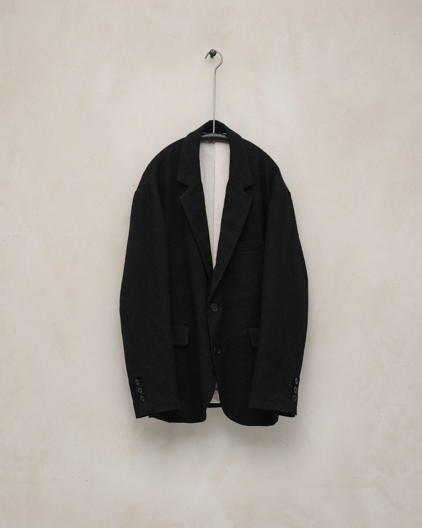 Three Button Jacket - Cashmere/Linen Twill, Black