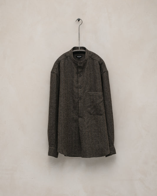 Popover Shirt - Undyed Wool Herringbone, Dark Brown