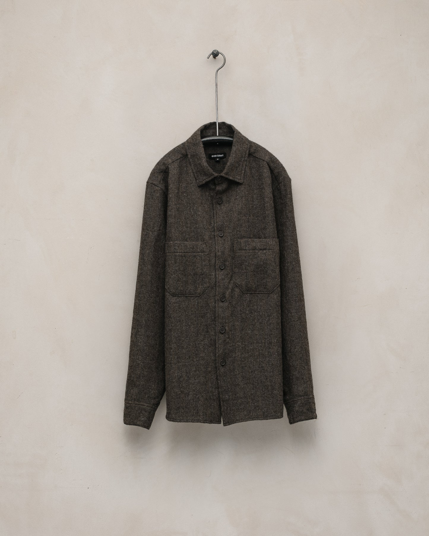 Two Pocket Shirt - Undyed Wool Herringbone, Dark Brown