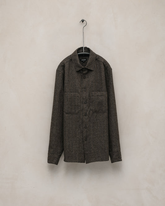 Two Pocket Shirt - Undyed Wool Herringbone, Dark Brown