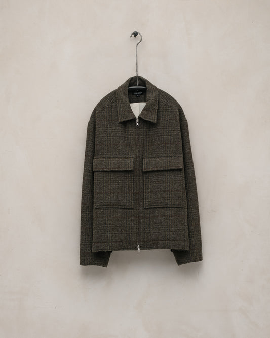 Zip Jacket - Wool Herringbone Check, Dark Olive/Charcoal