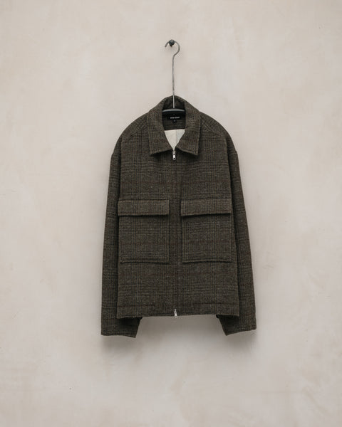 Zip Jacket - Wool Herringbone Check, Dark Olive/Charcoal