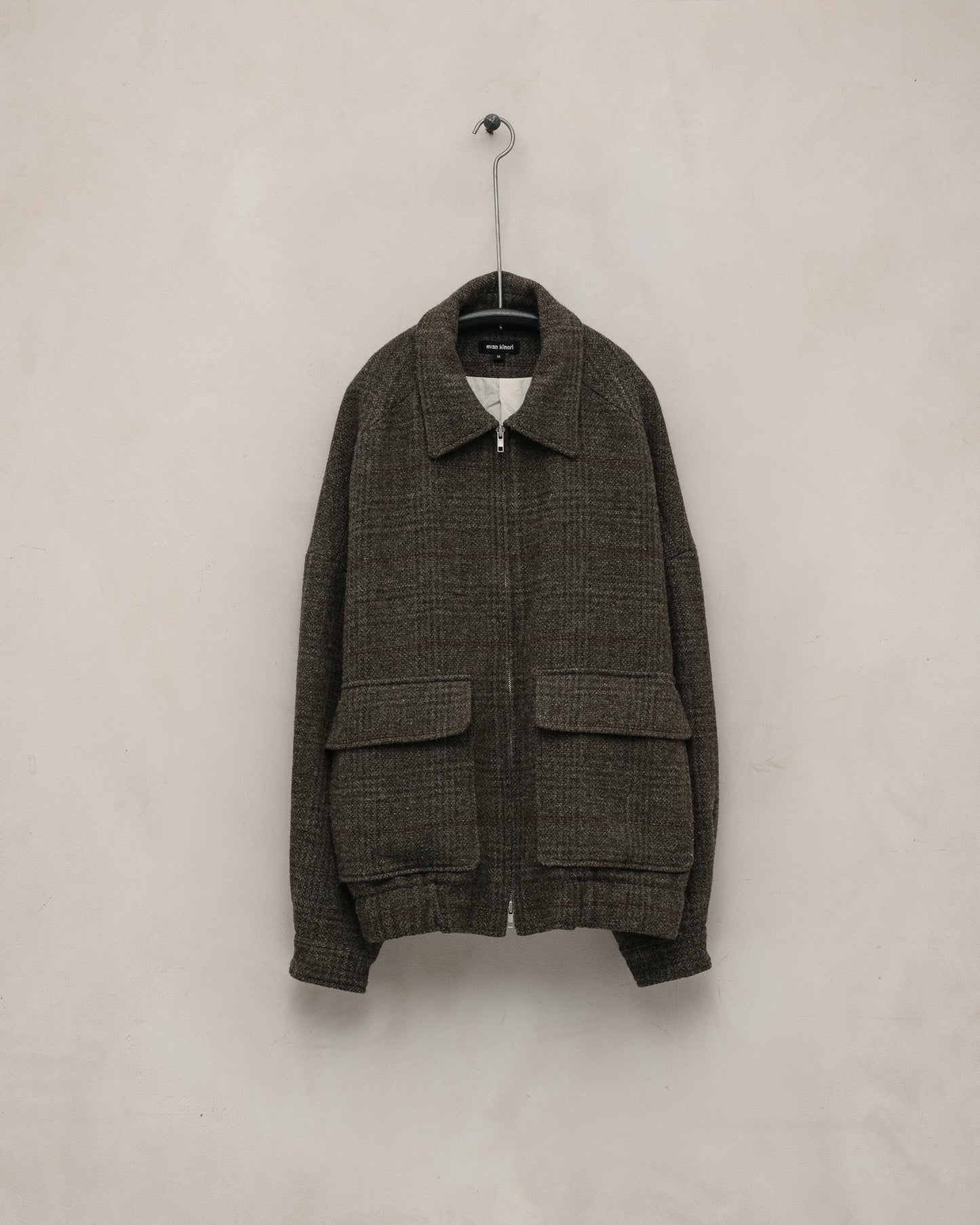 Zip Jacket Two - Wool Herringbone Check, Dark Olive/Charcoal