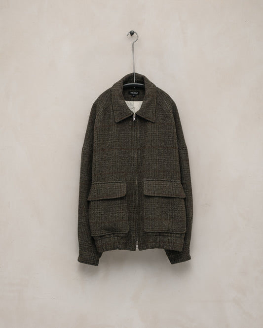 Zip Jacket Two - Wool Herringbone Check, Dark Olive/Charcoal