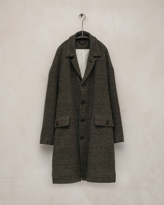 Big Coat - Wool Herringbone Check, Dark Olive/Charcoal