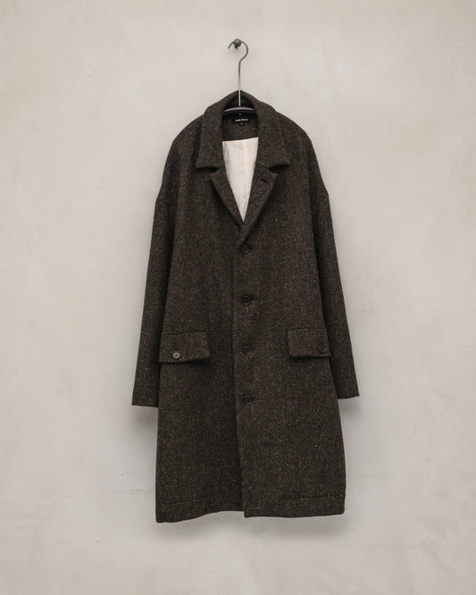 Big Coat - Irish Wool Herringbone Tweed, Brown/Charcoal