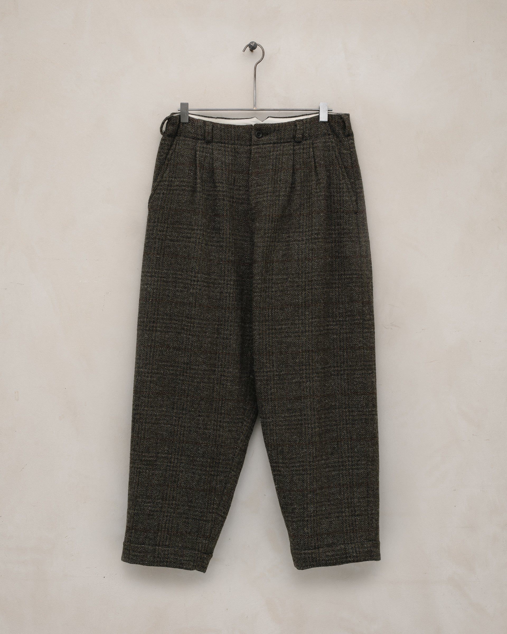 Two Pleat Pant - Wool Herringbone Check, Dark Olive/Charcoal