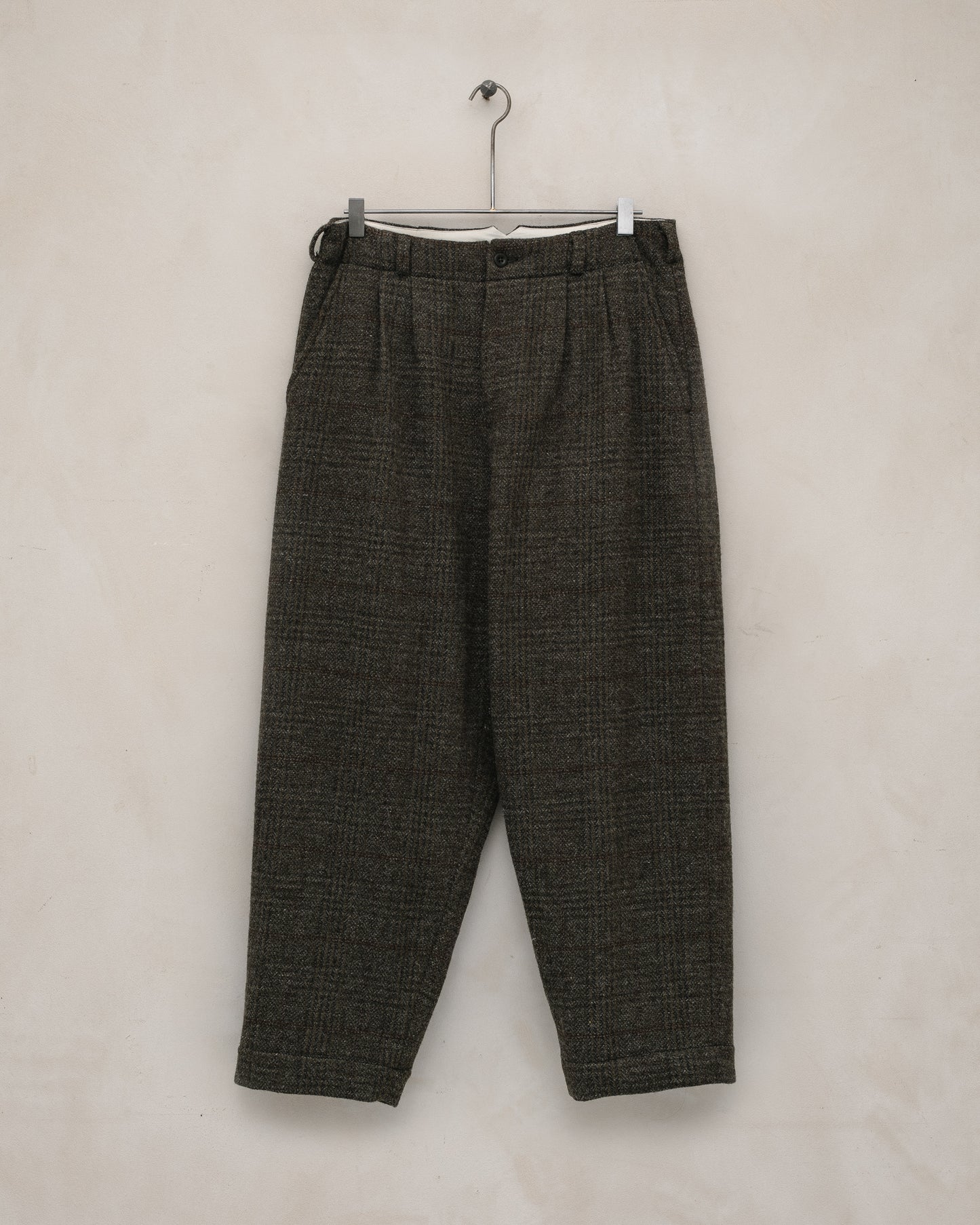 Two Pleat Pant - Wool Herringbone Check, Dark Olive/Charcoal