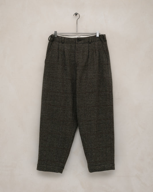 Two Pleat Pant - Wool Herringbone Check, Dark Olive/Charcoal