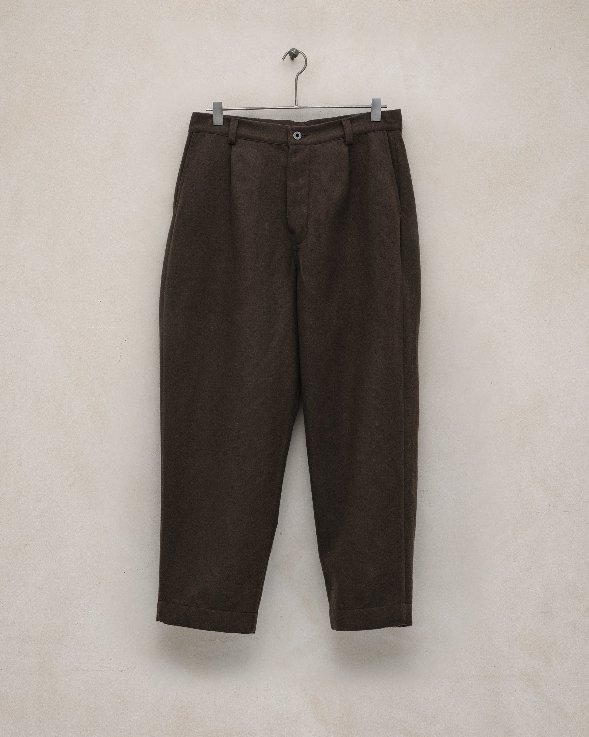 Flat Front Pant - Brushed Broken Twill, Dark Olive – evan kinori