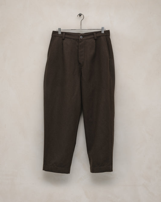 Single Pleat Pant - Brushed Broken Twill, Dark Olive